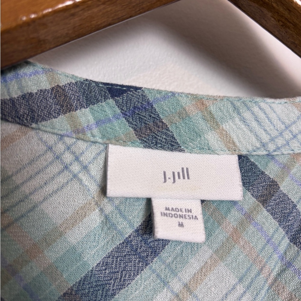 J. Jill Blue Plaid Crinkle Textured Pleated Back Tunic Top - Picture 5 of 9